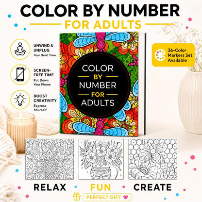 Color By Number Art Book for Adults – 75 Relaxing Designs
