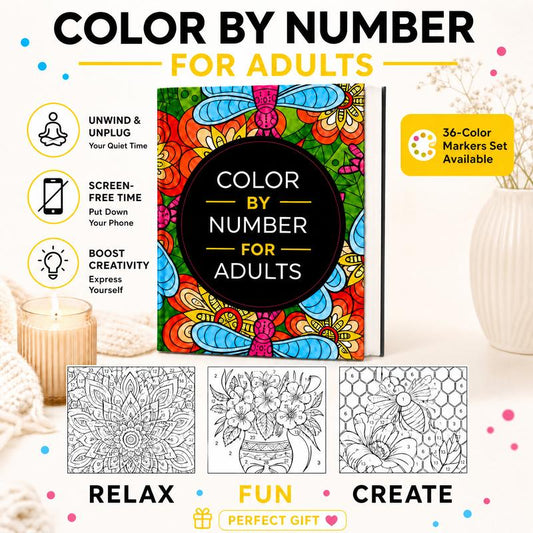 Color By Number Art Book for Adults – 75 Relaxing Designs