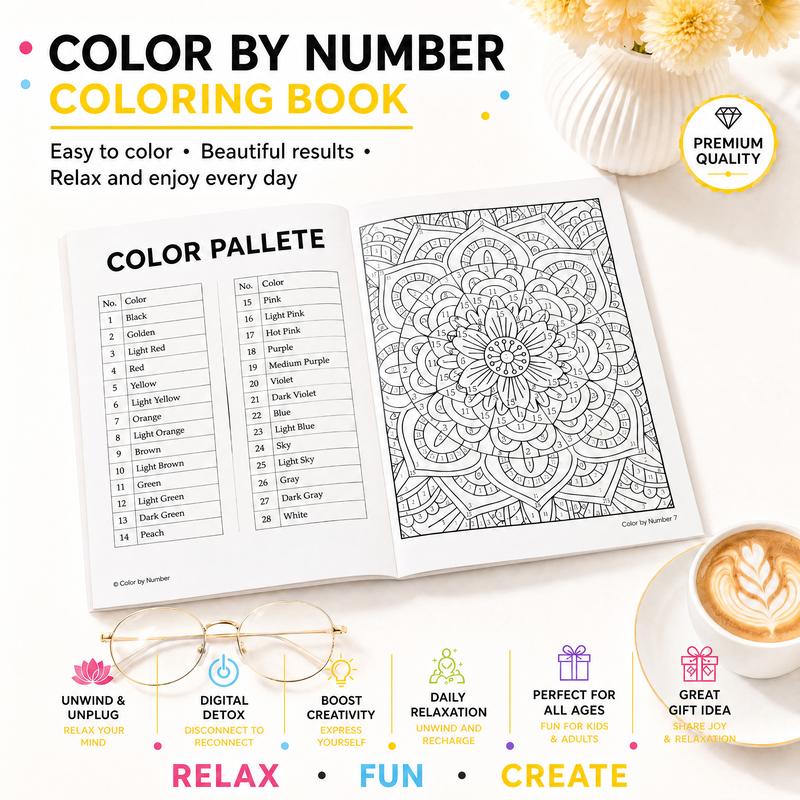 Color By Number Art Book for Adults – 75 Relaxing Designs